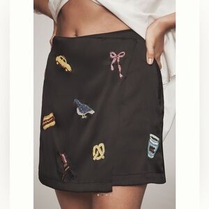 🗽🚕💄Anthropologie New York Beaded Mini Skirt Maeve Size 10 MED Novelty NEW NYC